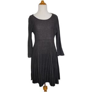 Calvin Klein Knit Sweater Dress Charcoal Gray Fit Flare Pleated Women Large